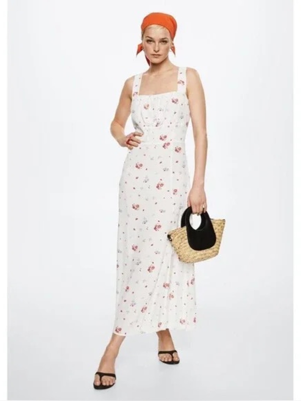 Mango White Floral Maxi Dress